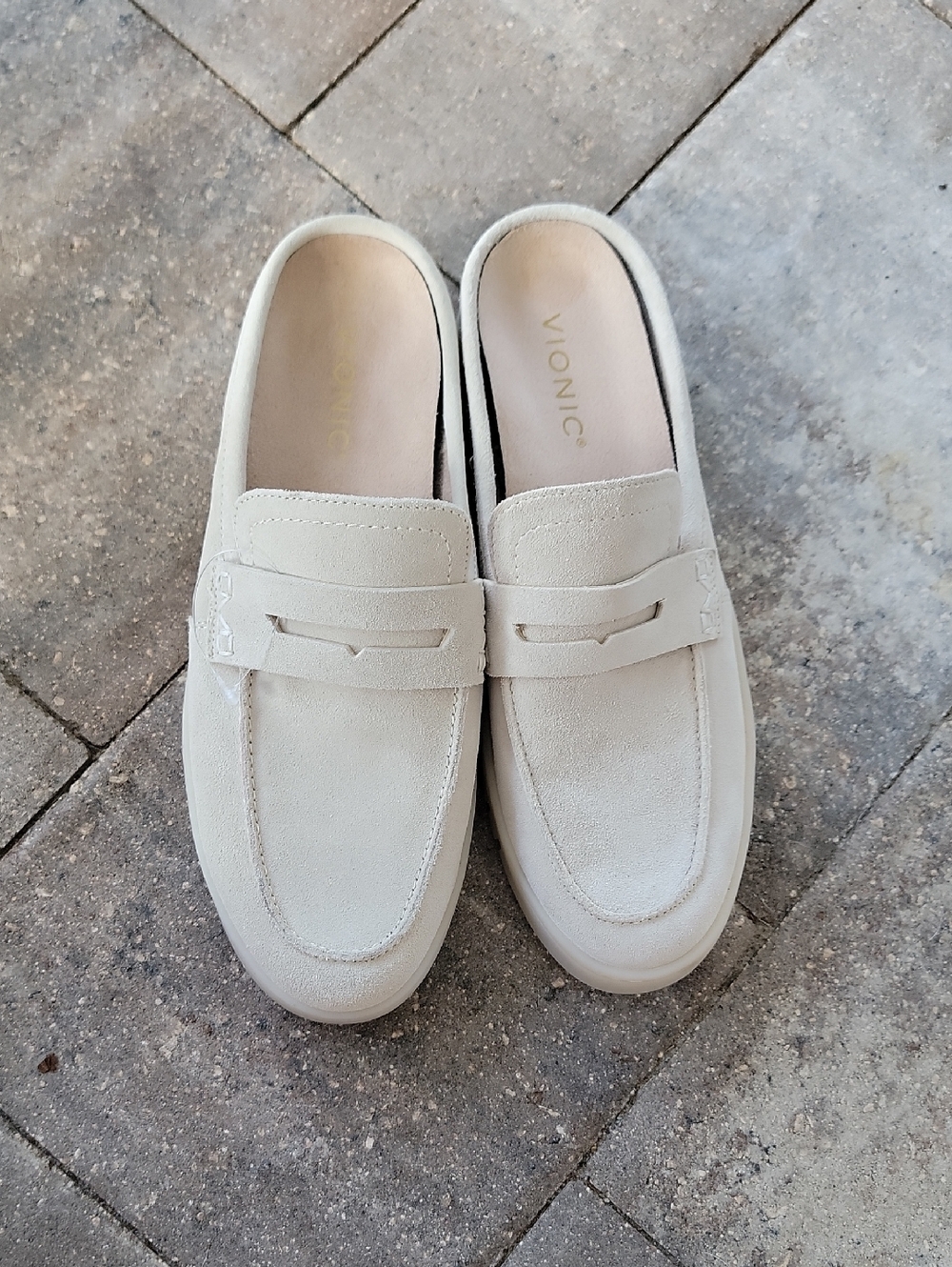 Vionic Uptown Mule 2 Slip-On Loafer — In Parchment Suede Penny Loafer Style